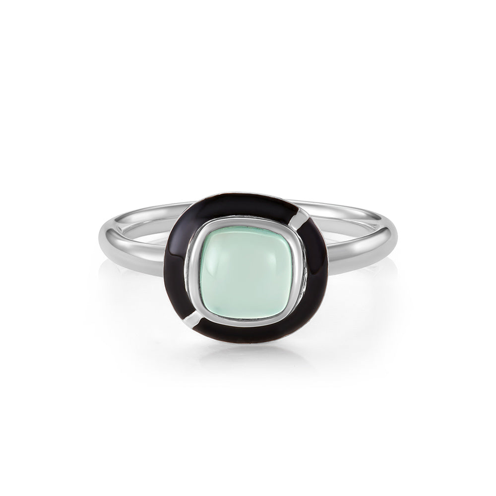 MINI GEO GREEN CHALCEDONY RING BLACK