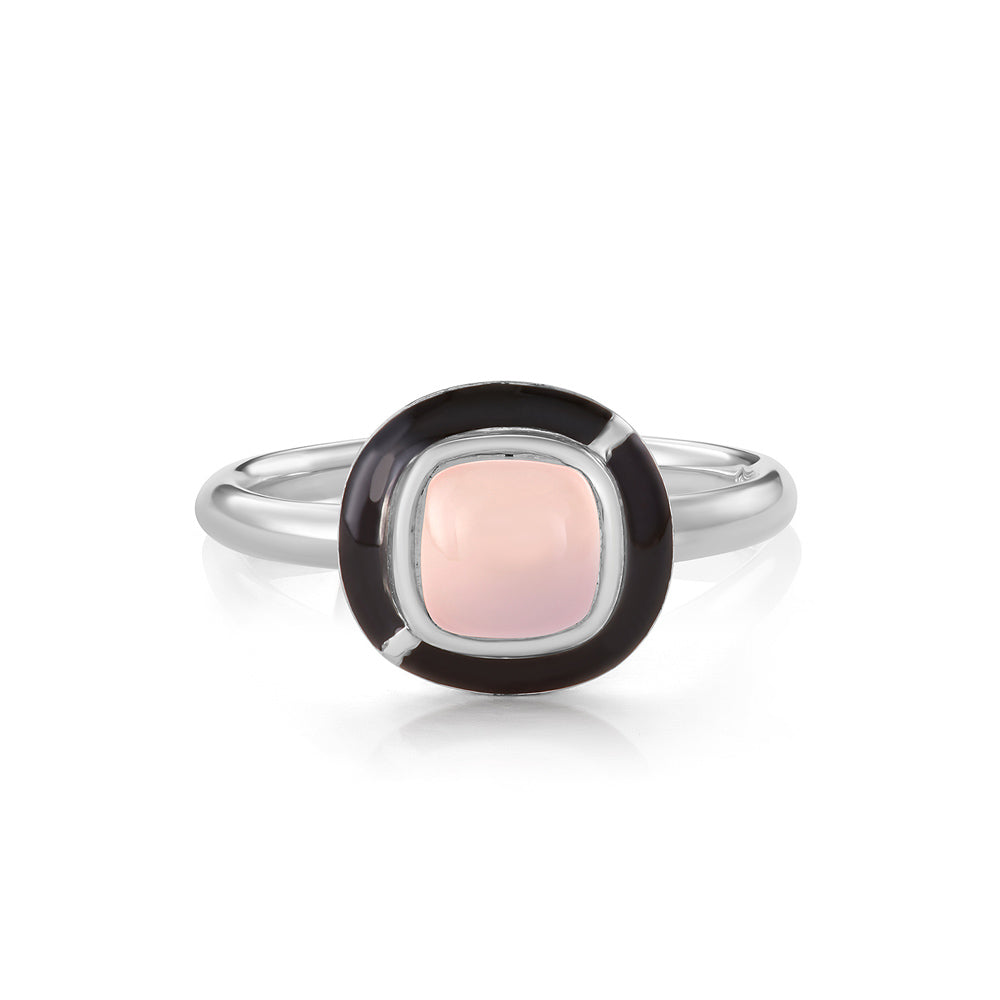 MINI GEO PINK CHALCEDONY RING BLACK