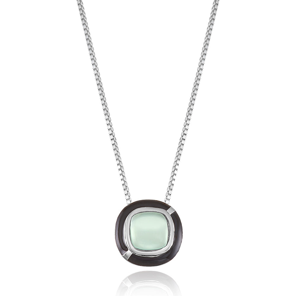 MINI GEO GREEN CHALCEDONY PENDANT BLACK
