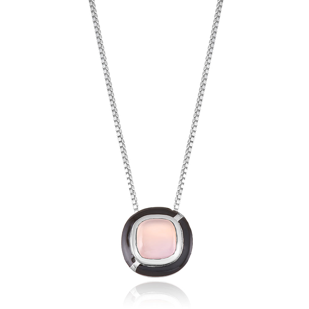 MINI GEO PINK CHALCEDONY PENDANT BLACK