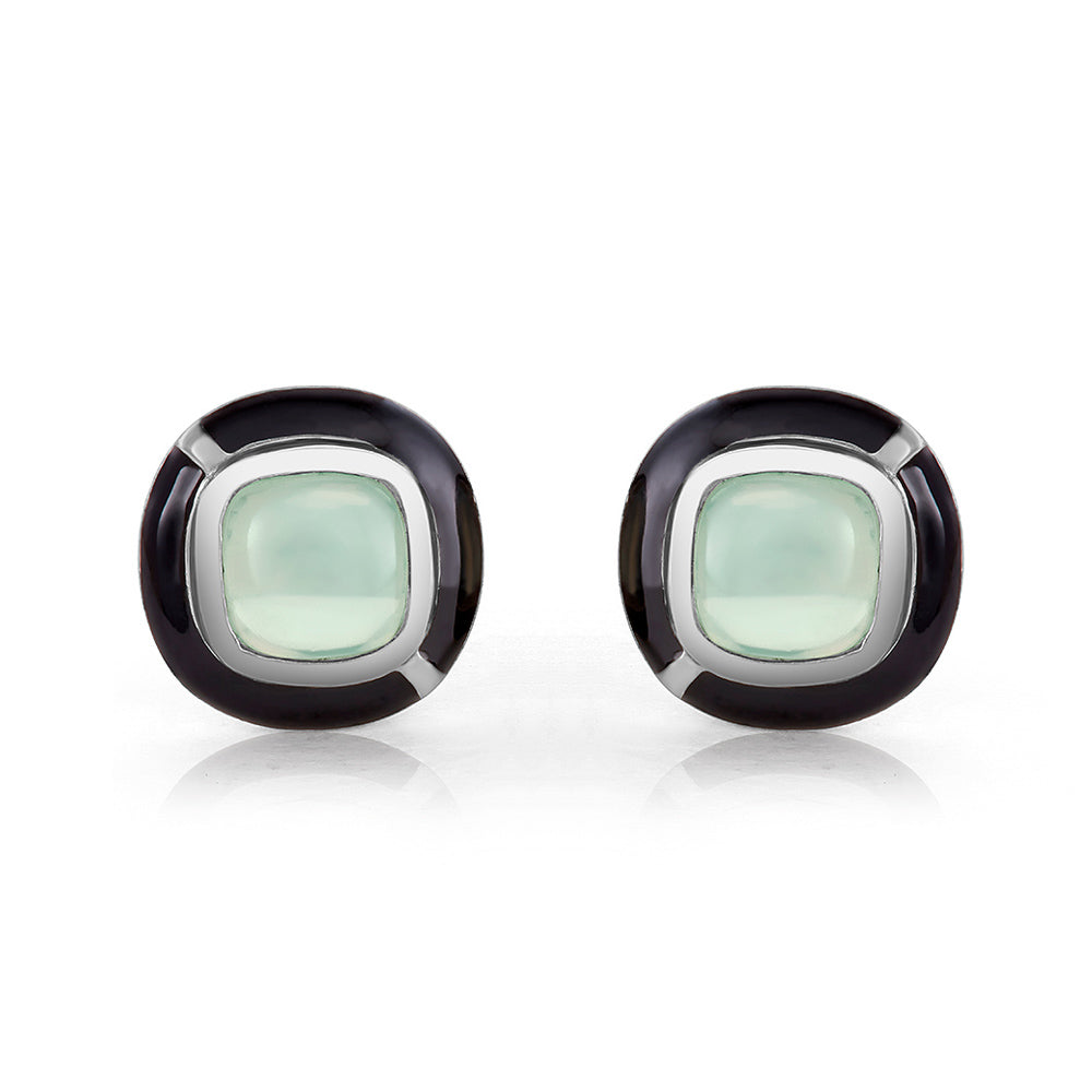 MINI GEO GREEN CHALCEDONY EARRING BLACK